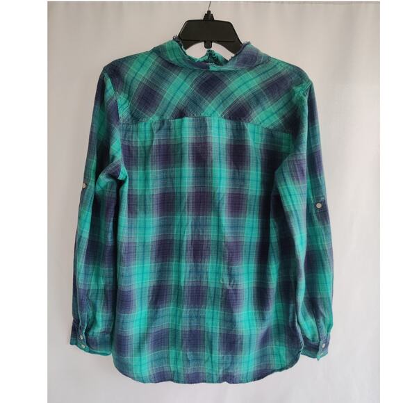 Sundance Teal and Navy Plaid Women's Top - Picture 2 of 6